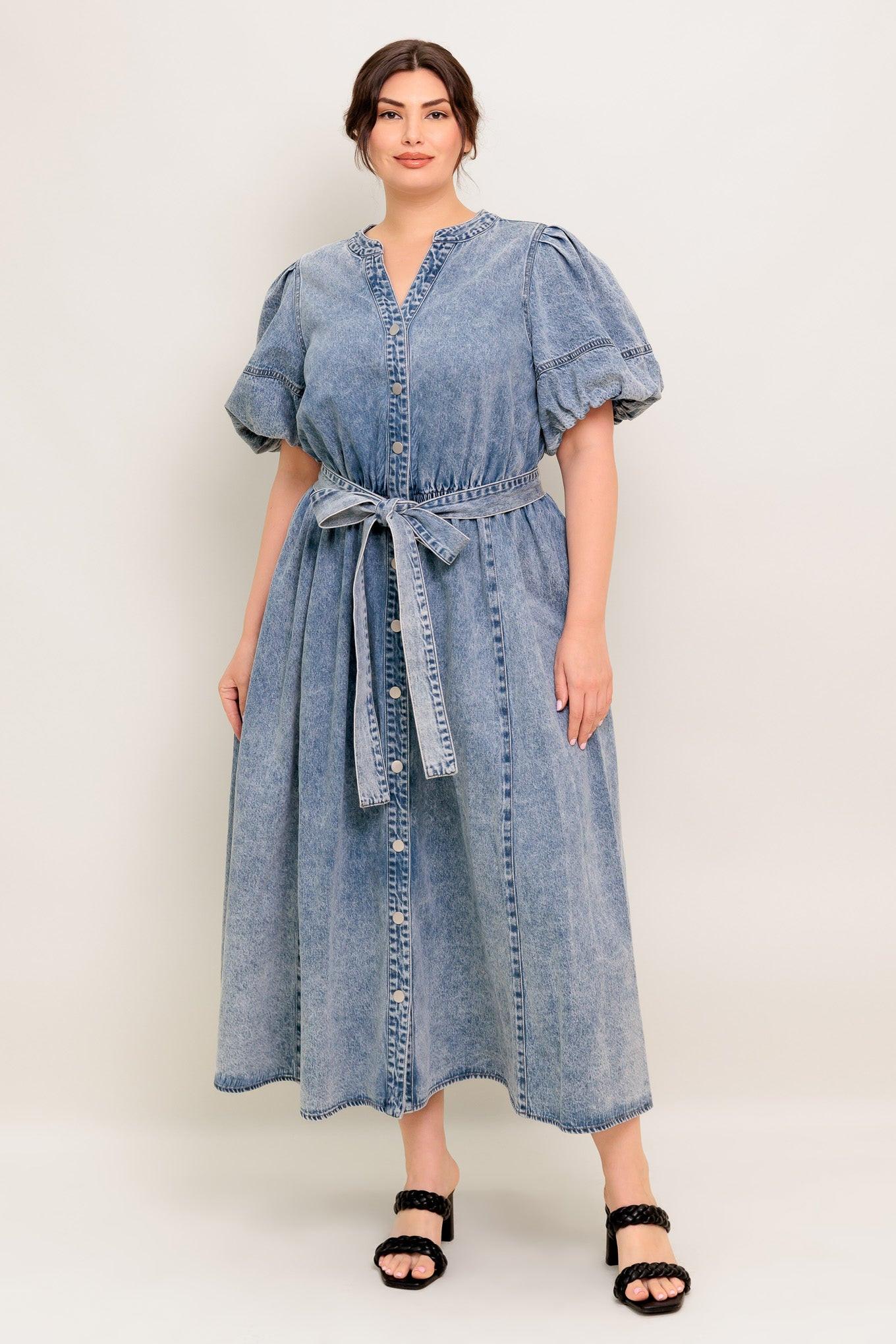 Bareform Light Denim Midi Dress, view 1 — Soul Flow Apparel
