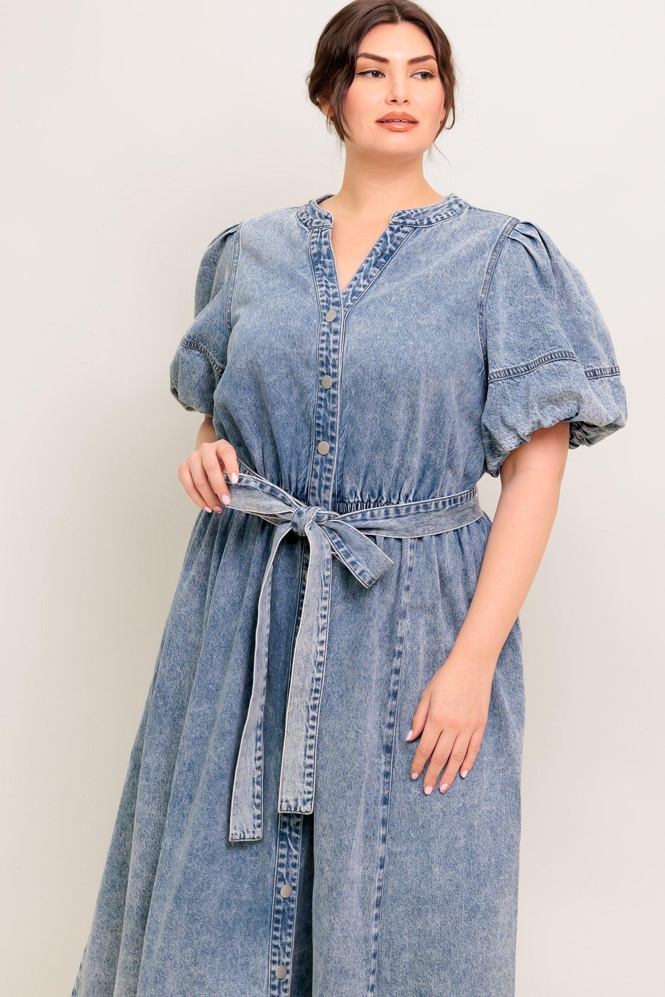 Bareform Light Denim Midi Dress, view 2 — Soul Flow Apparel