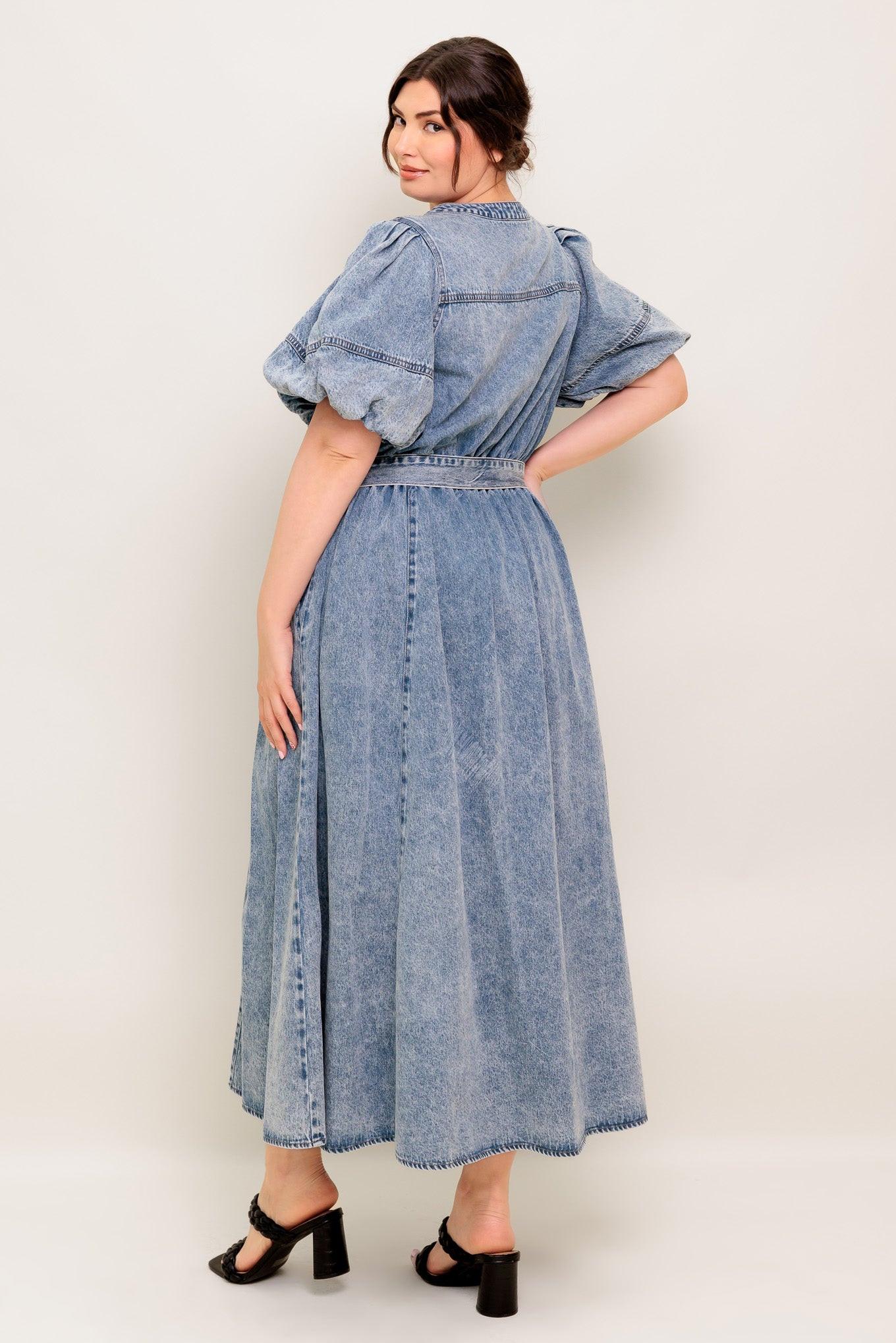 Bareform Light Denim Midi Dress, view 3 — Soul Flow Apparel