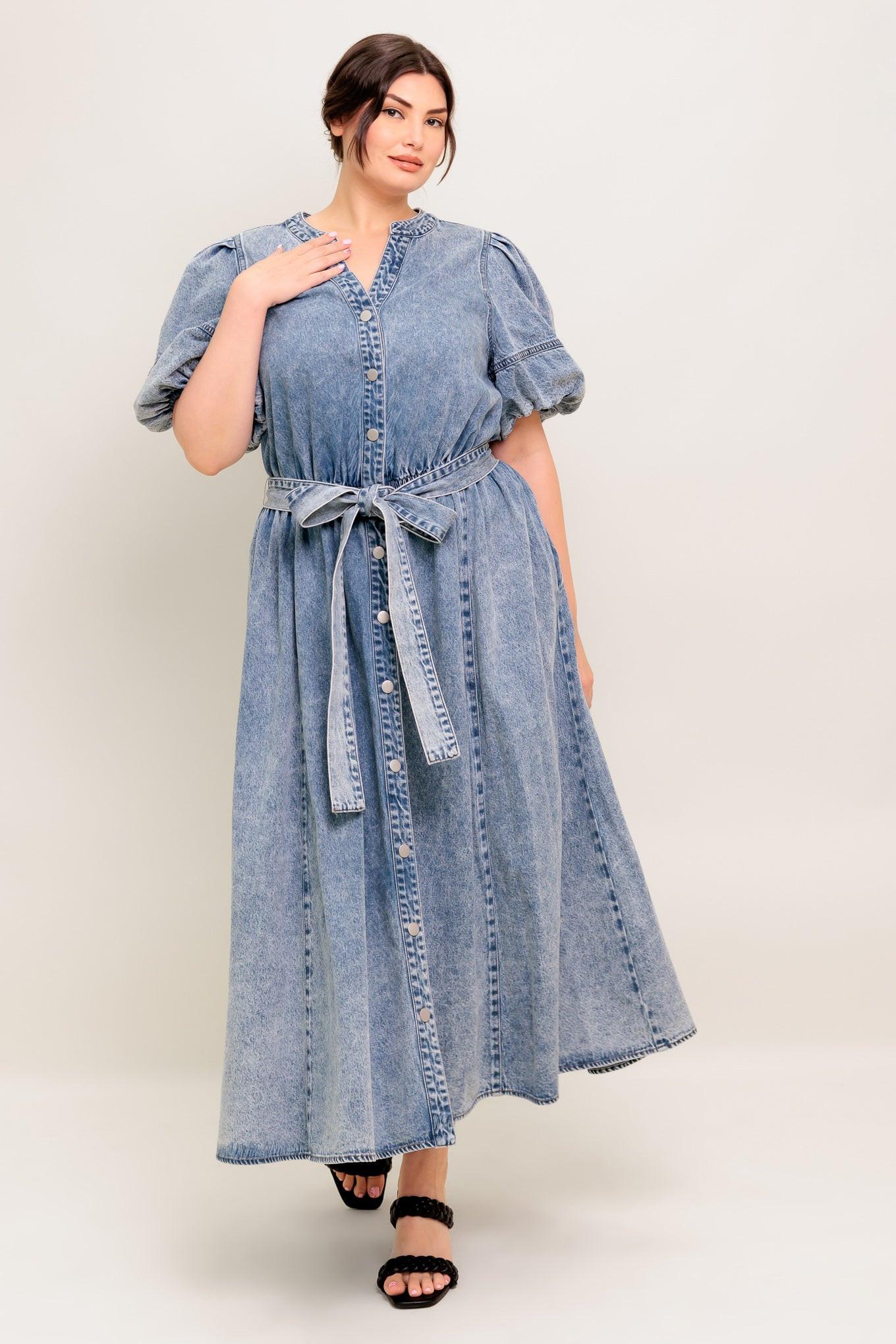 Bareform Light Denim Midi Dress, view 4 — Soul Flow Apparel