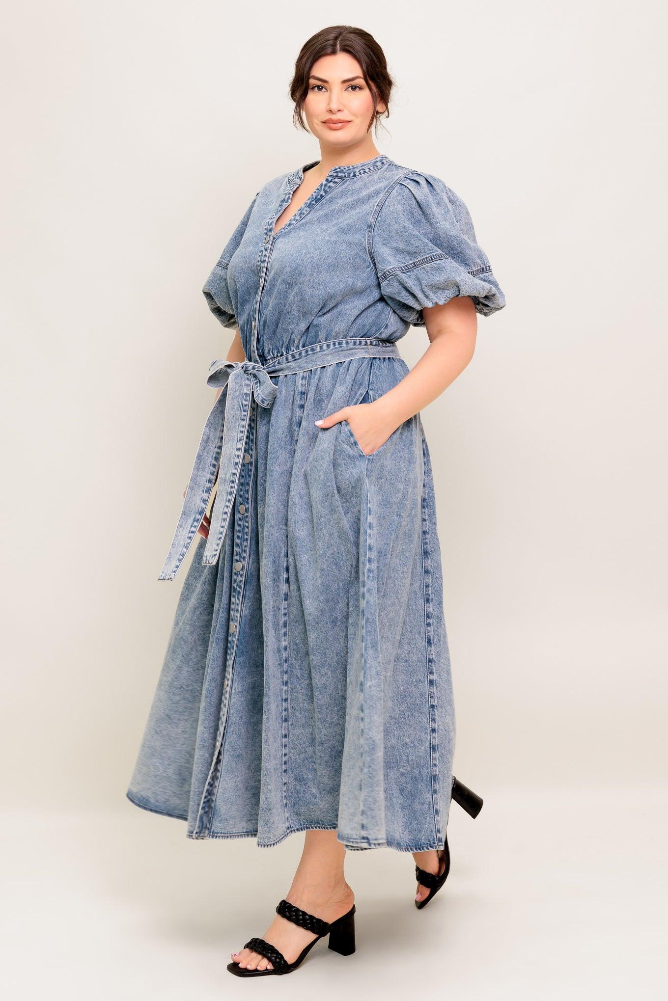 Bareform Light Denim Midi Dress, view 5 — Soul Flow Apparel