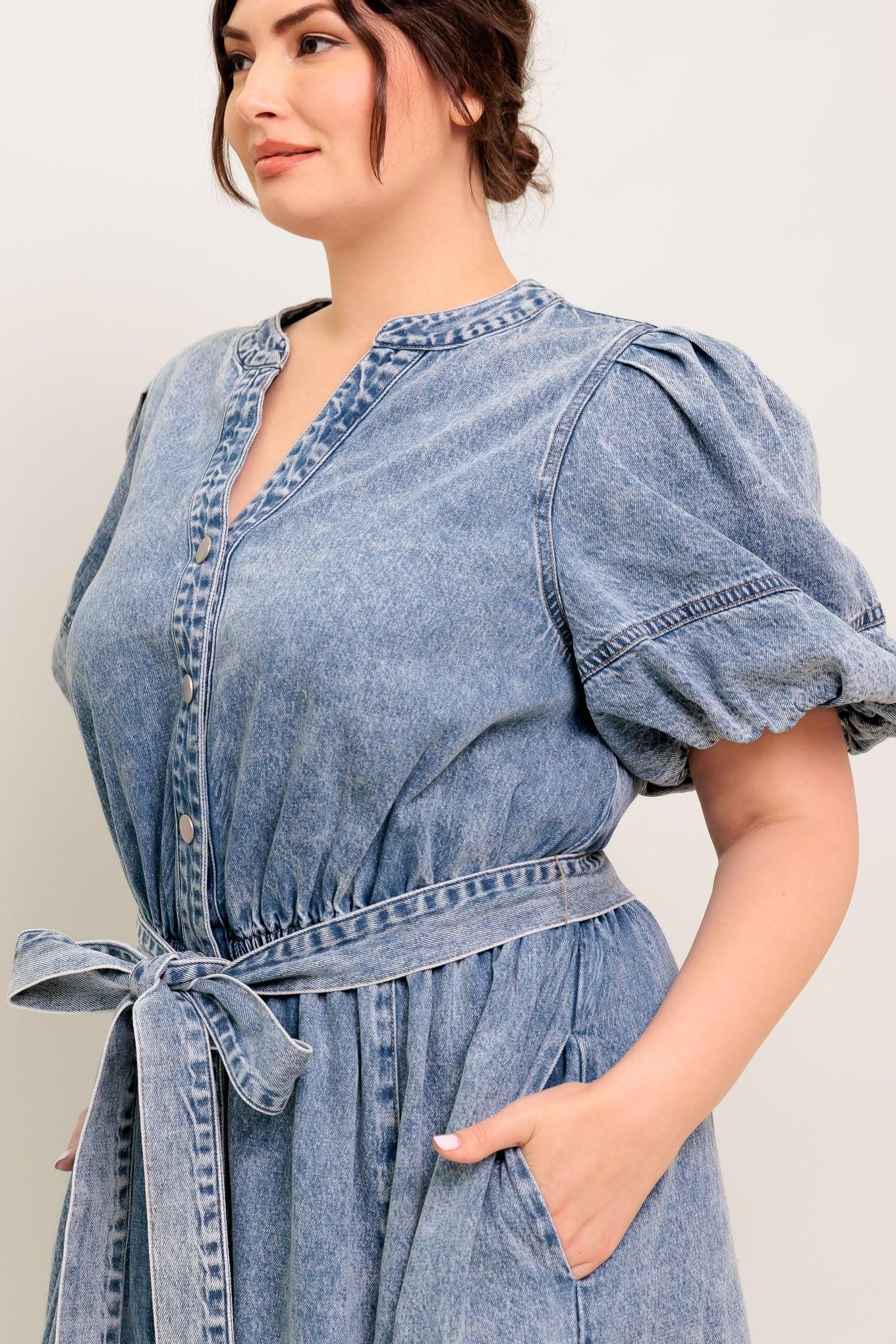 Bareform Light Denim Midi Dress, view 6 — Soul Flow Apparel