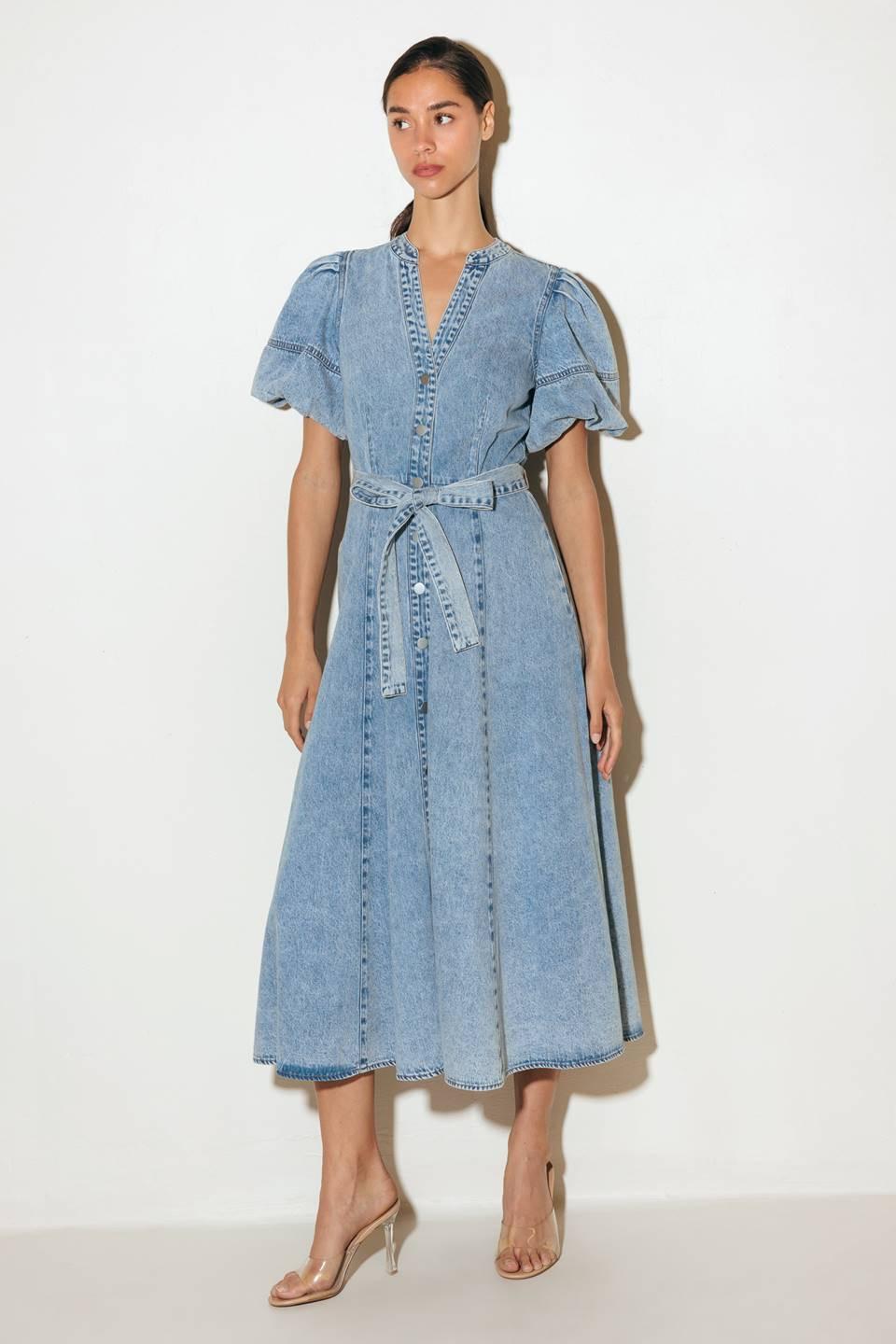 Bareform Light Denim Midi Dress, view 1 — Soul Flow Apparel