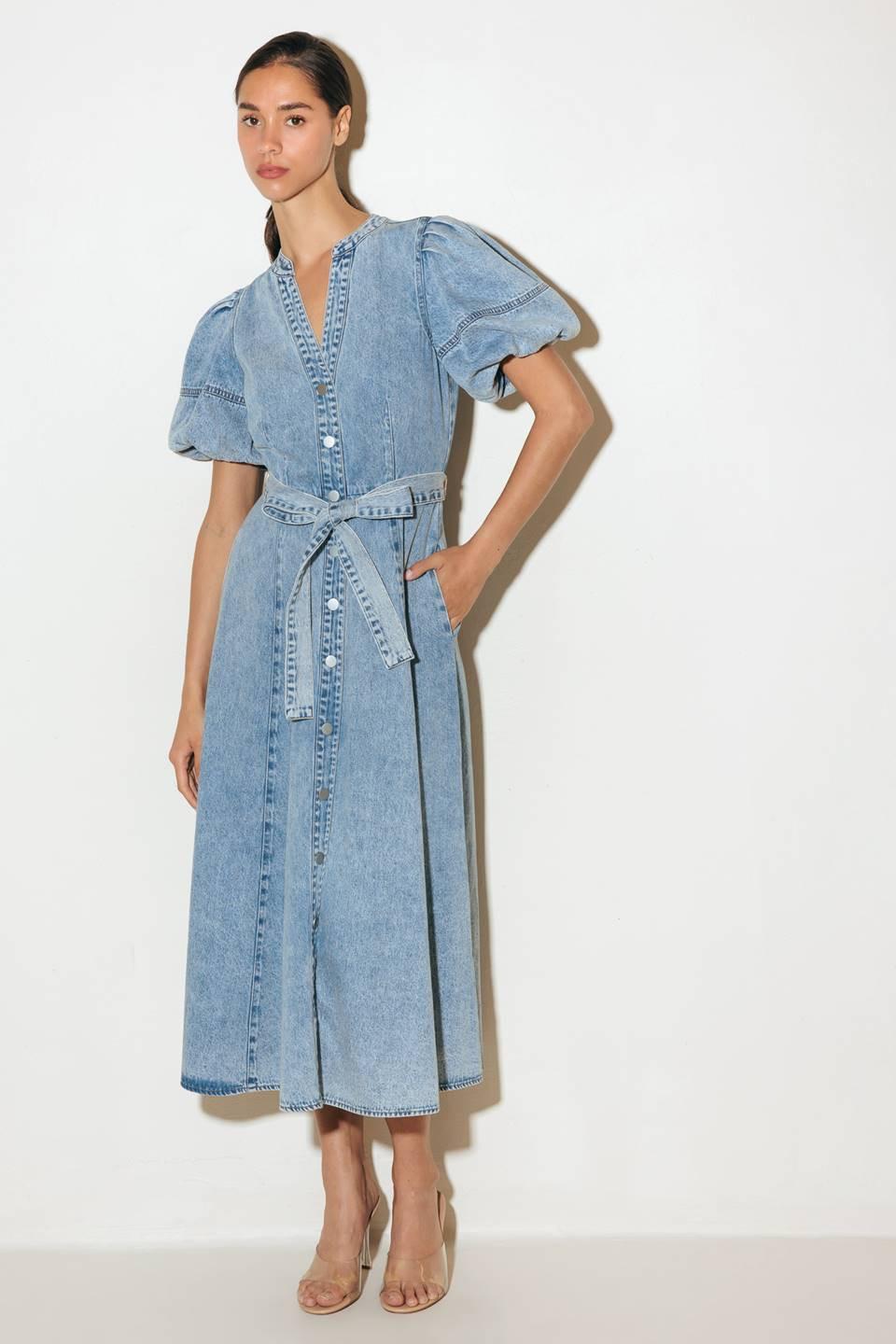 Bareform Light Denim Midi Dress, view 2 — Soul Flow Apparel