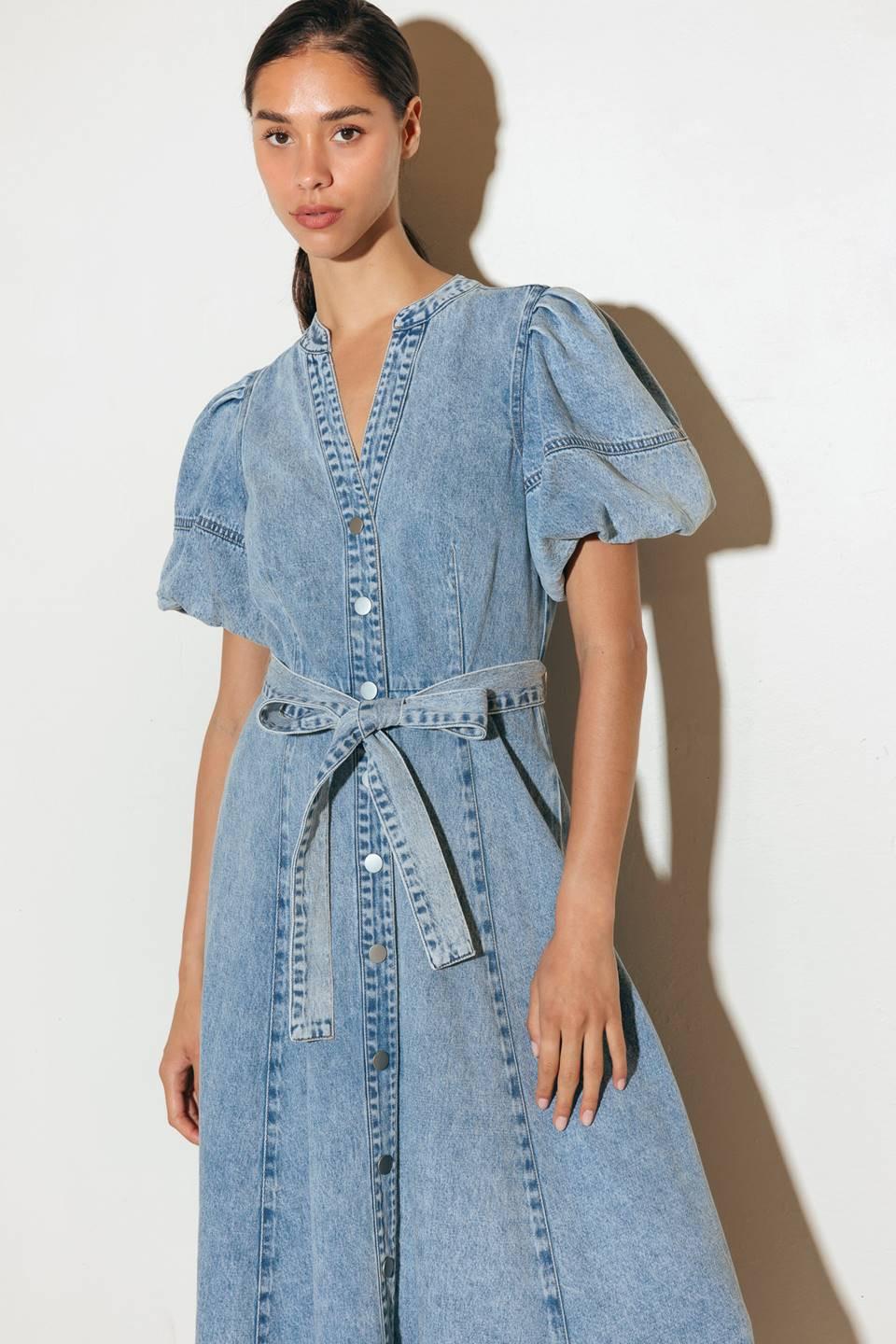 Bareform Light Denim Midi Dress, view 3 — Soul Flow Apparel