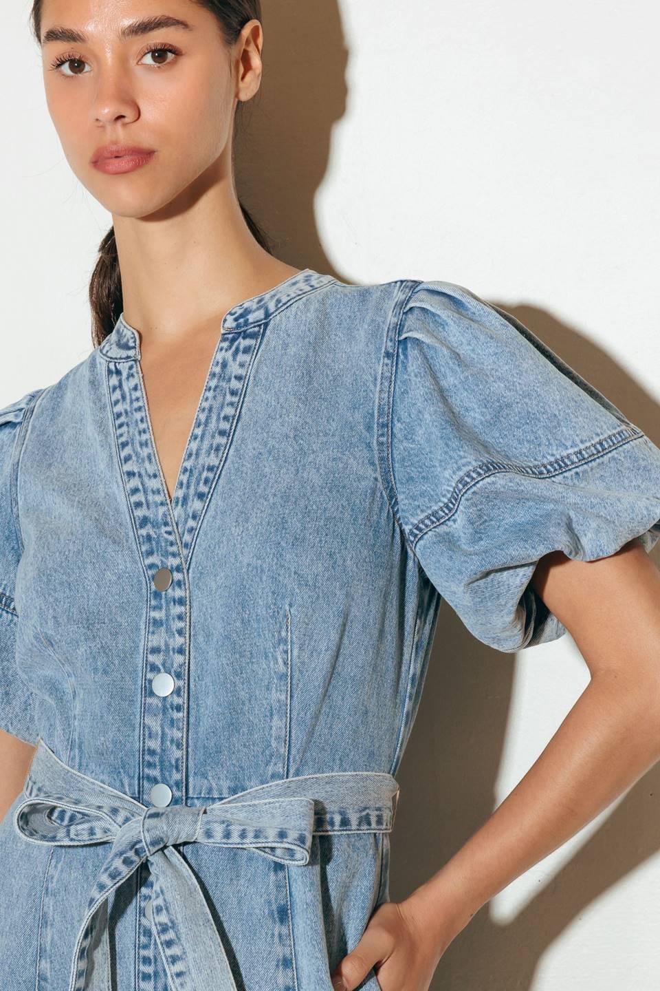 Bareform Light Denim Midi Dress, view 4 — Soul Flow Apparel
