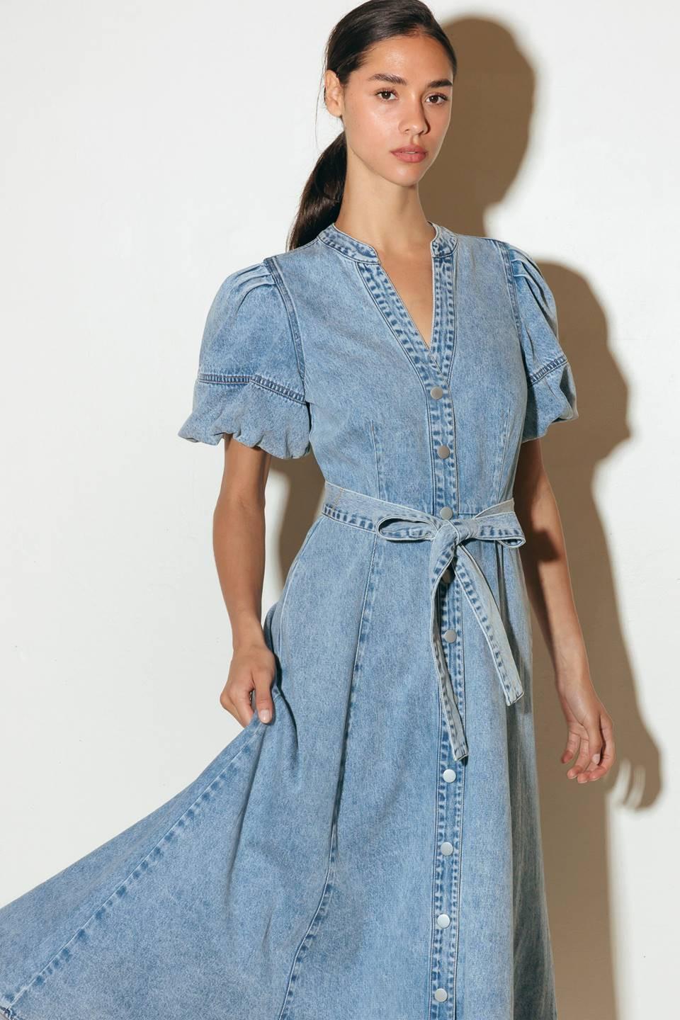 Bareform Light Denim Midi Dress, view 5 — Soul Flow Apparel