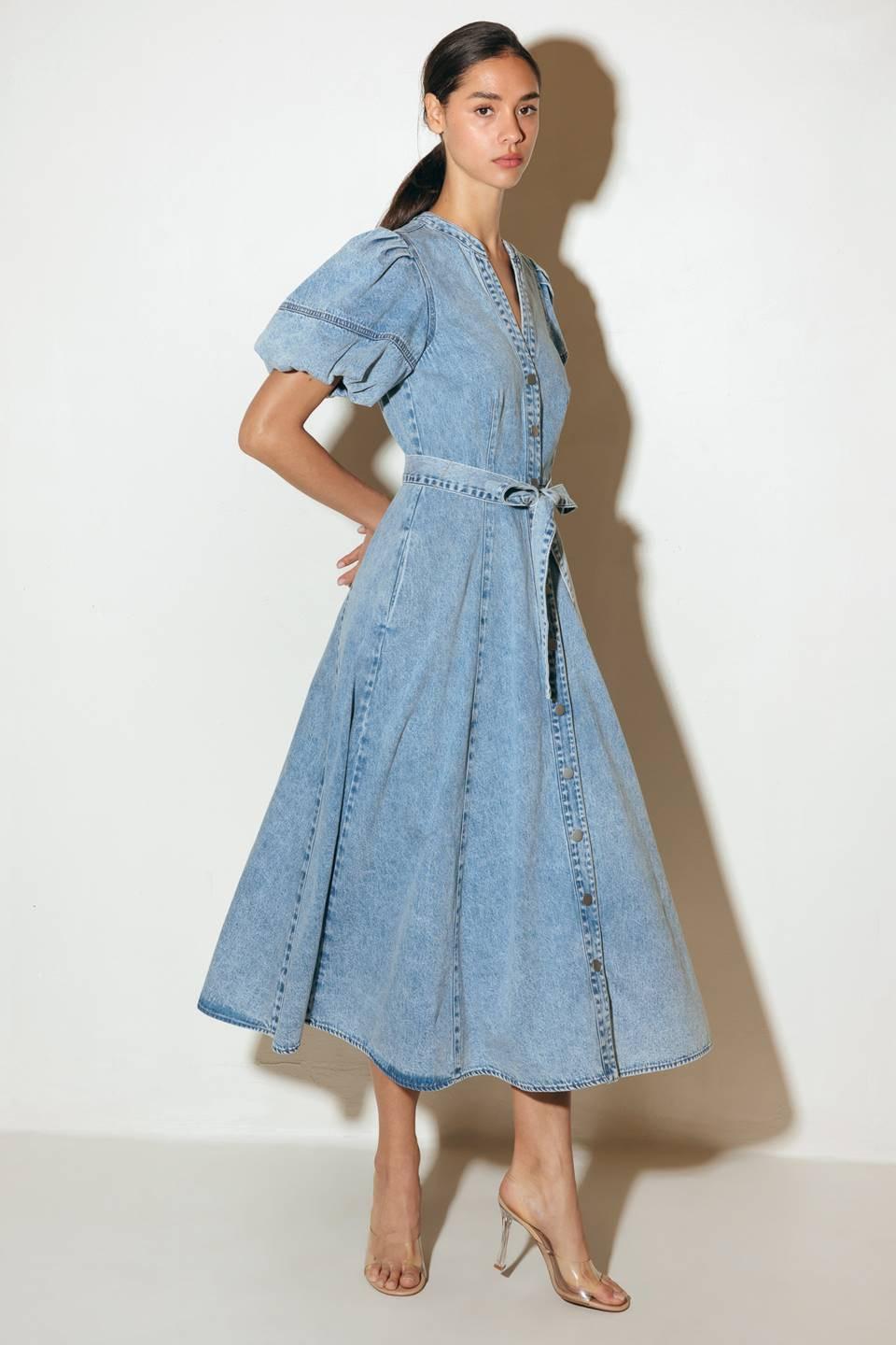 Bareform Light Denim Midi Dress, view 6 — Soul Flow Apparel
