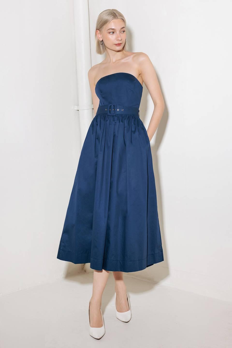 Endlessly Charming Woven Midi Dress in navy, view 1 — Soul Flow Apparel