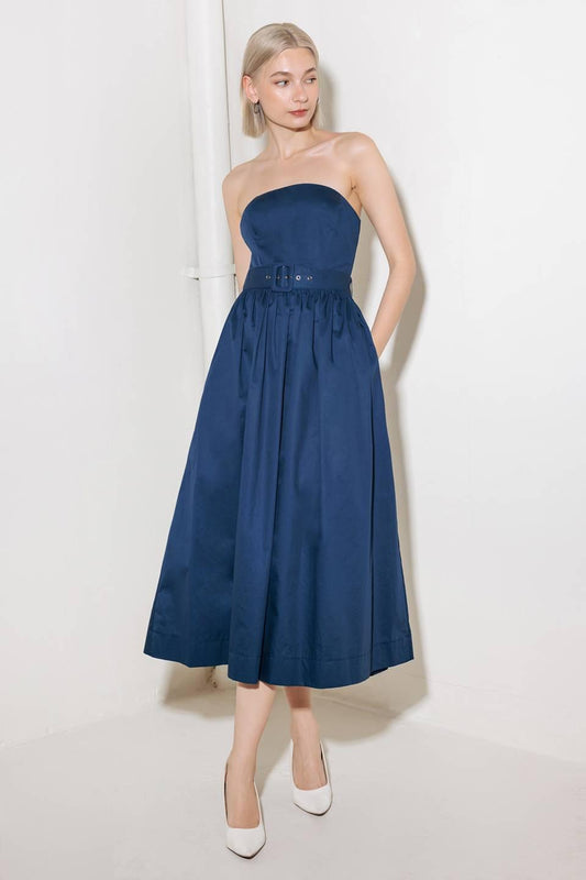 Endlessly Charming Woven Midi Dress in navy, view 1 — Soul Flow Apparel