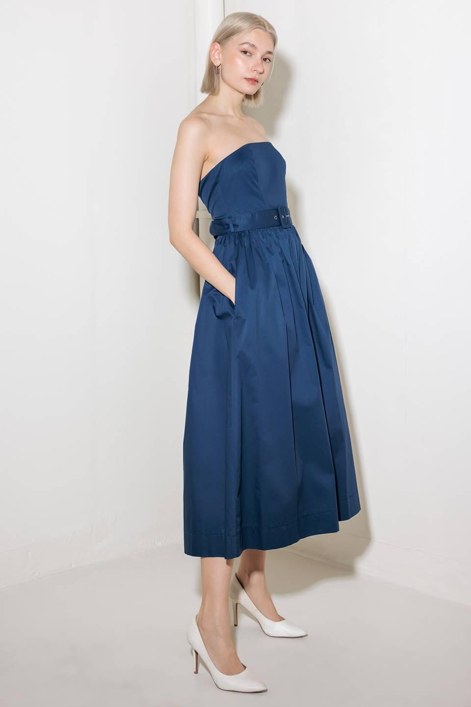 Endlessly Charming Woven Midi Dress in navy, view 2 — Soul Flow Apparel