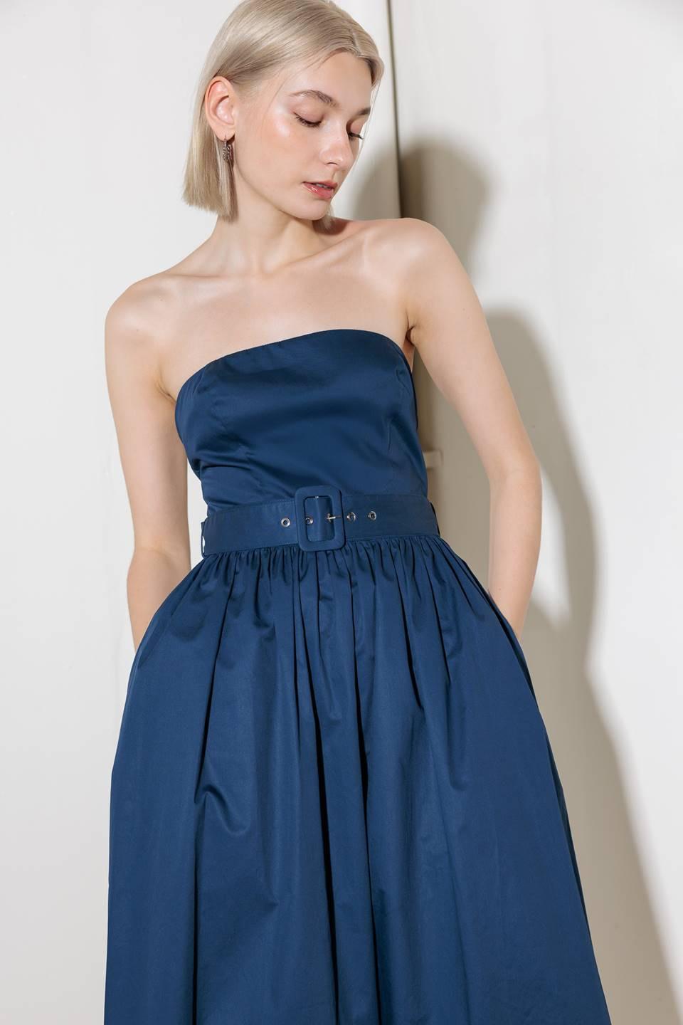 Endlessly Charming Woven Midi Dress in navy, view 3 — Soul Flow Apparel