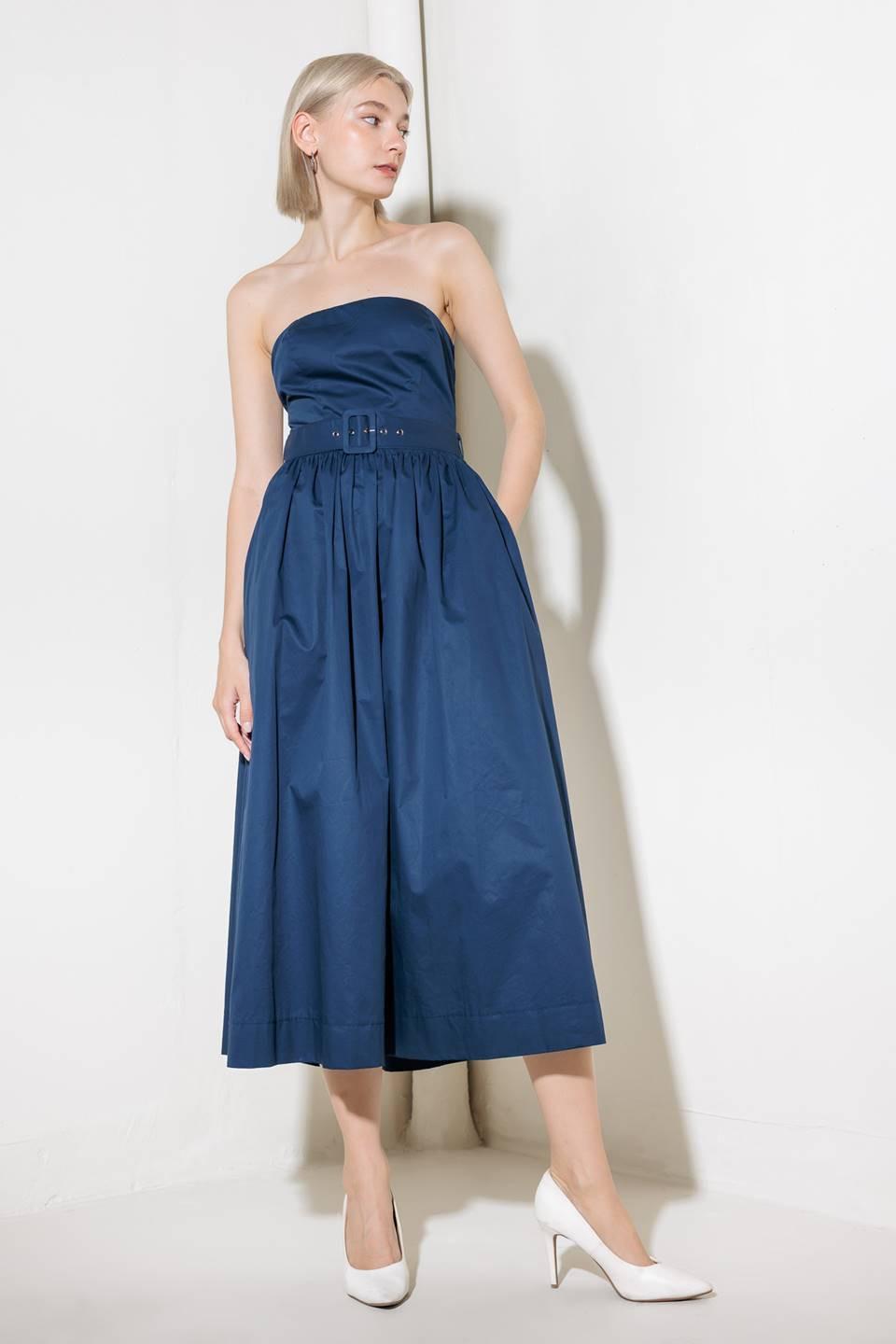 Endlessly Charming Woven Midi Dress in navy, view 4 — Soul Flow Apparel