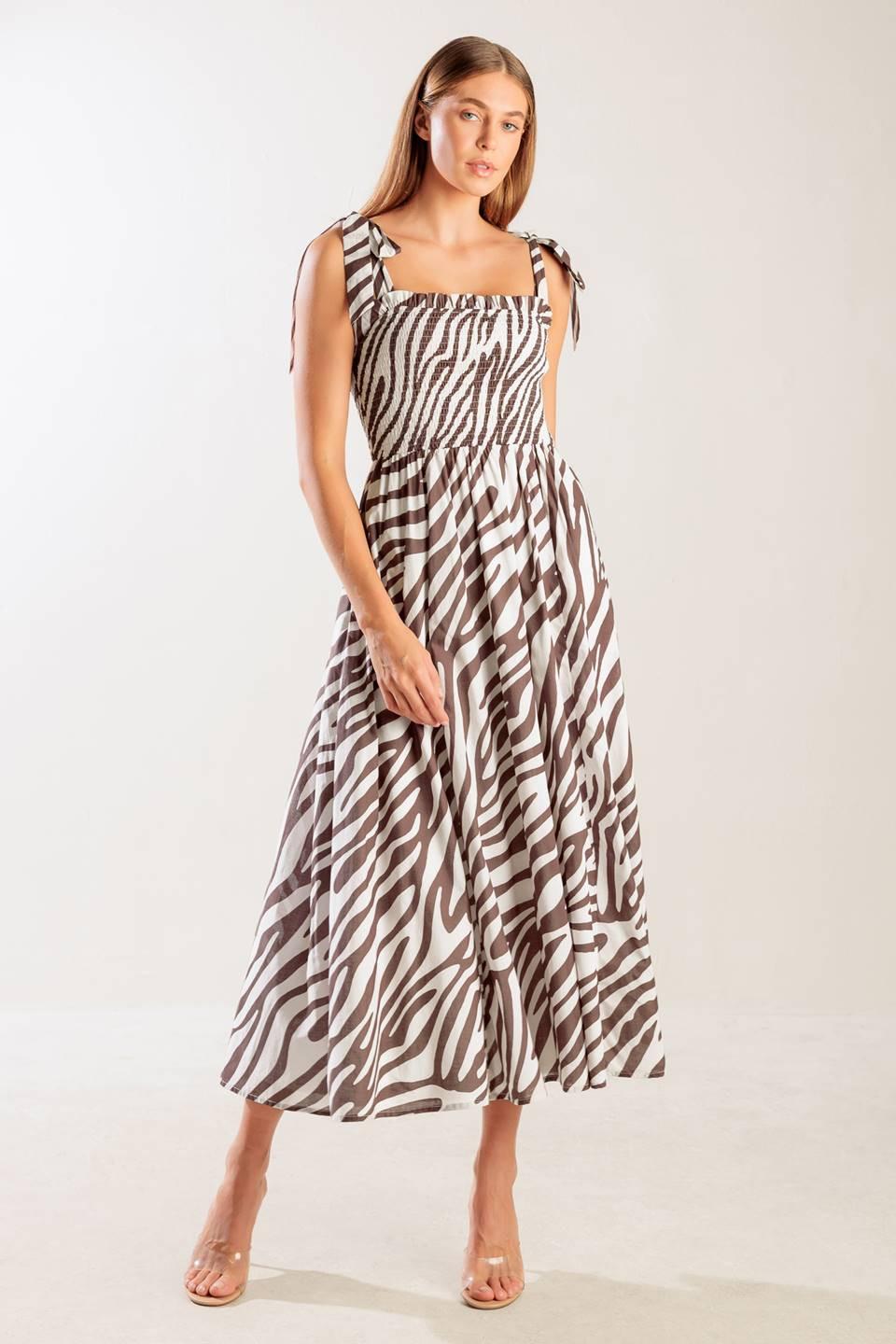 Dancing with the Woven Midi Dress in white brown, view 1 — Soul Flow Apparel