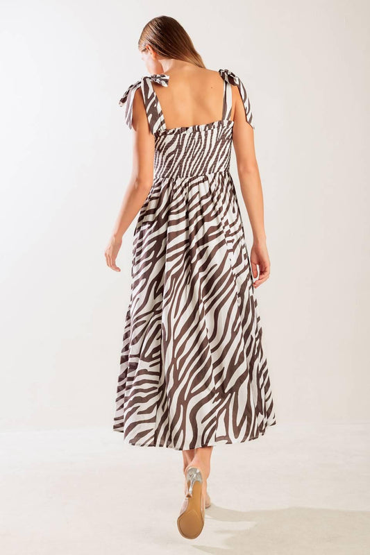 Dancing with the Woven Midi Dress in white brown, view 3 — Soul Flow Apparel