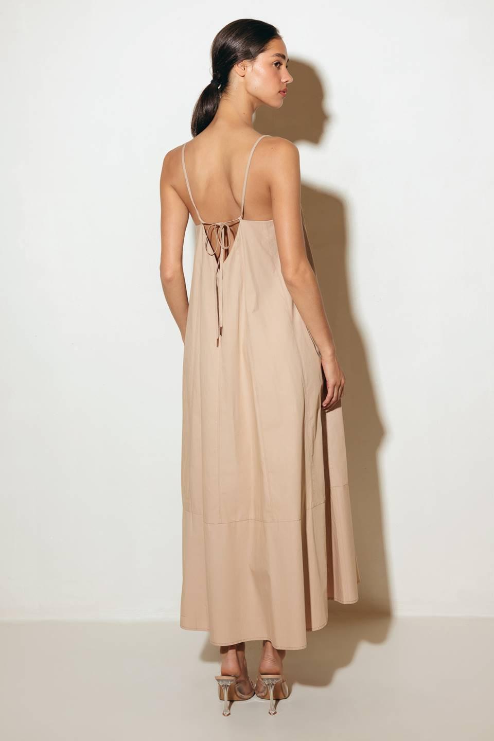 Daisy Lane Woven Midi Tent Dress in taupe, view 5 — Soul Flow Apparel