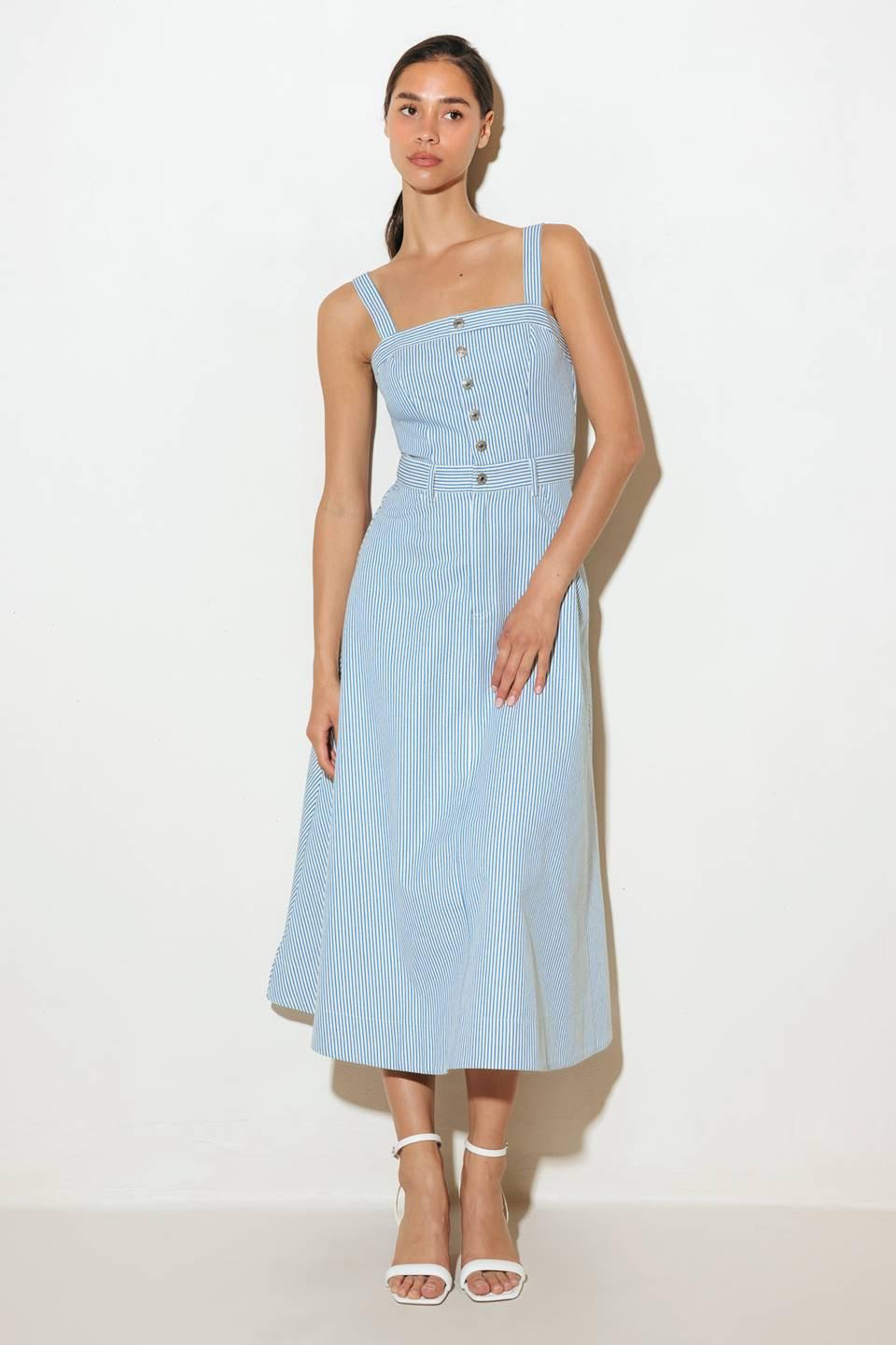 Carefree Daisy Woven Midi Dress in blue, view 1 — Soul Flow Apparel