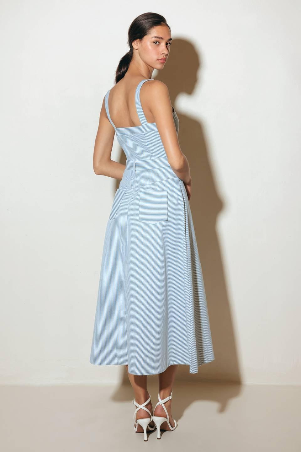 Carefree Daisy Woven Midi Dress in blue, view 5 — Soul Flow Apparel