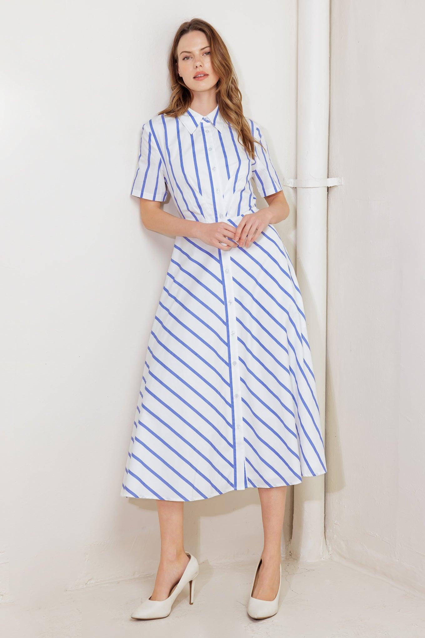 You Had Me At Woven Midi Dress in white sky, view 1 — Soul Flow Apparel
