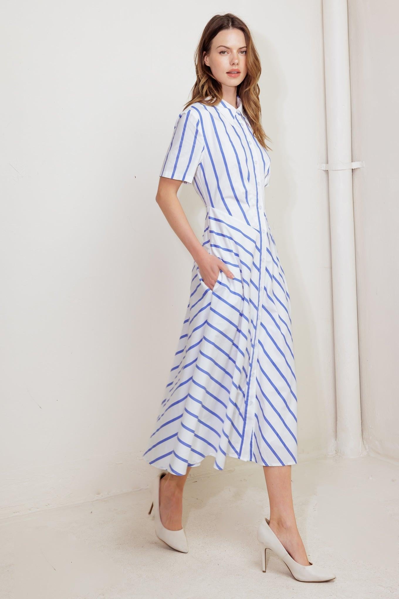 You Had Me At Woven Midi Dress in white sky, view 3 — Soul Flow Apparel