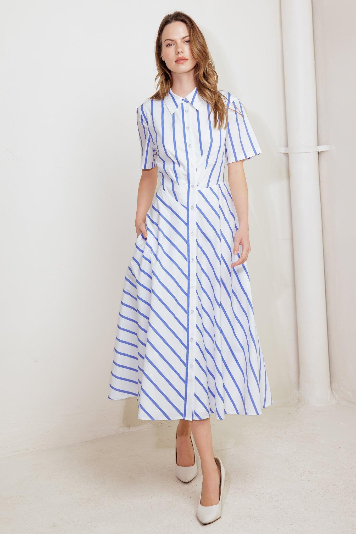 You Had Me At Woven Midi Dress in white sky, view 4 — Soul Flow Apparel