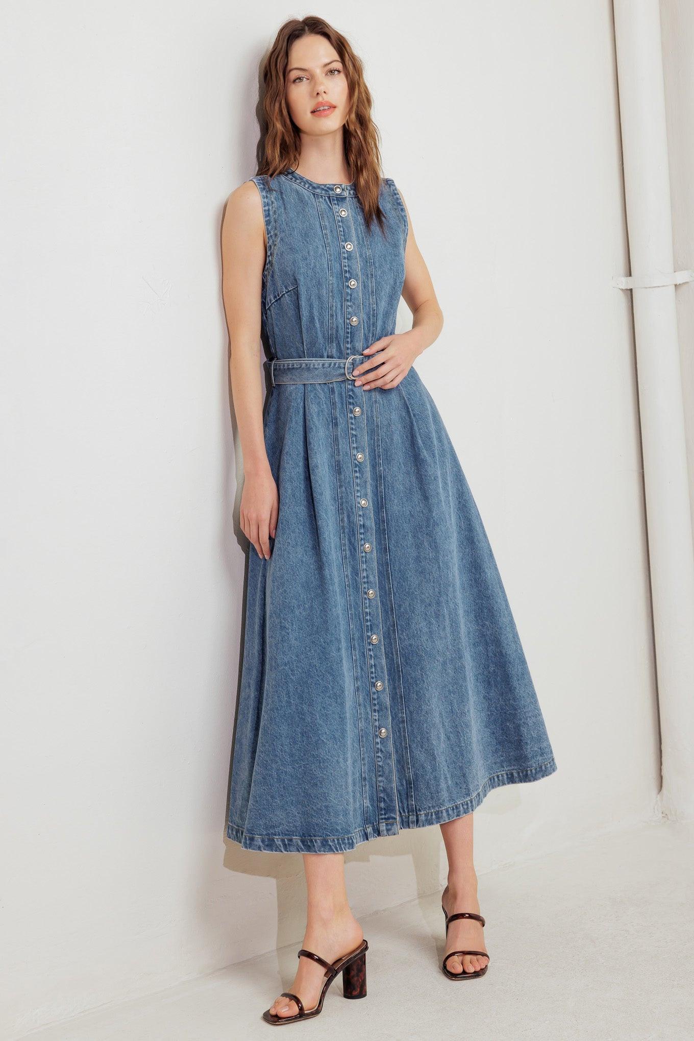 Midnight Rodeo Denim Midi Dress in indigo, view 4 — Soul Flow Apparel