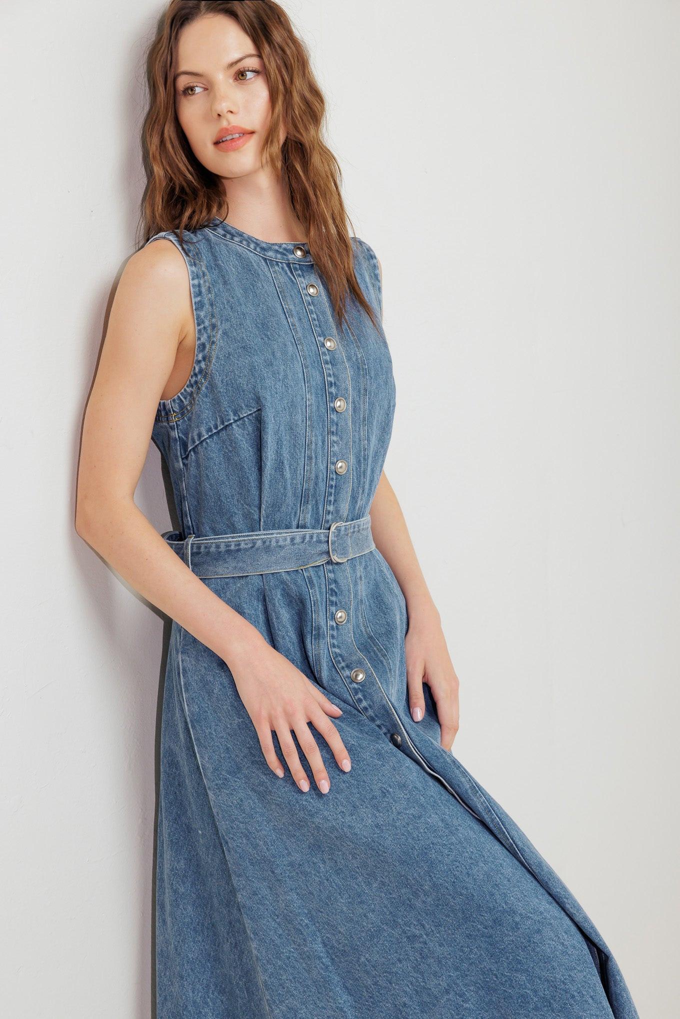 Midnight Rodeo Denim Midi Dress in indigo, view 5 — Soul Flow Apparel
