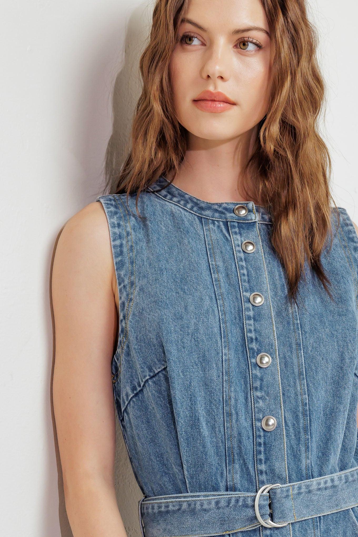 Midnight Rodeo Denim Midi Dress in indigo, view 6 — Soul Flow Apparel