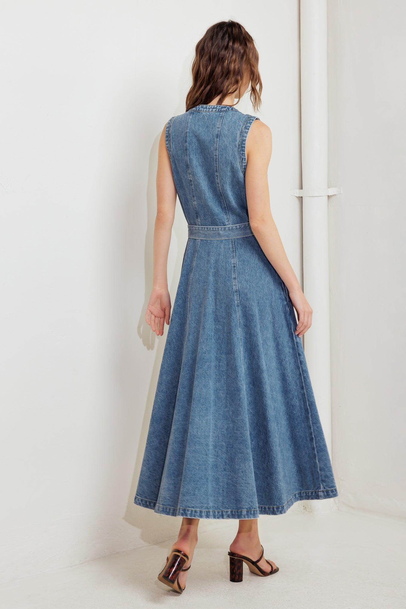 Midnight Rodeo Denim Midi Dress in indigo, view 7 — Soul Flow Apparel