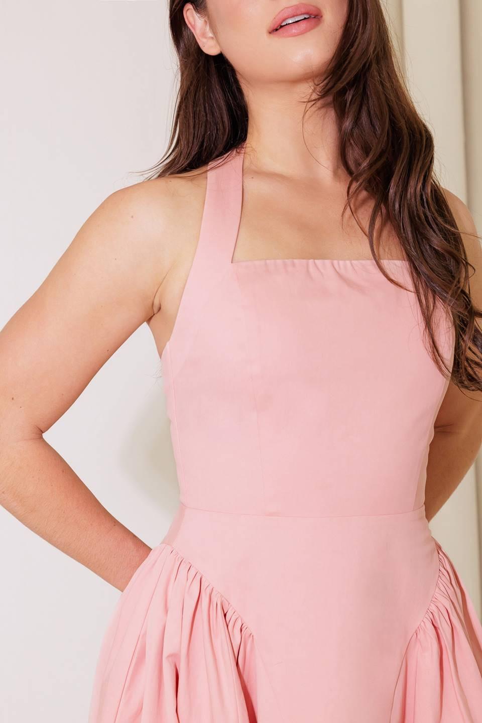Caught in the Rain Pink Woven Midi Dress in soft, view 6 ��� Soul Flow Apparel