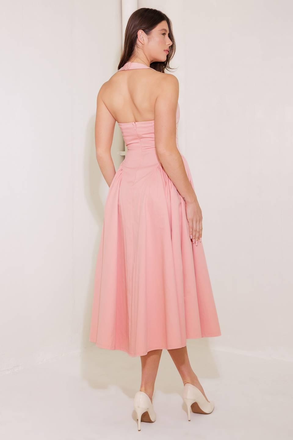 Caught in the Rain Pink Woven Midi Dress in soft, view 7 — Soul Flow Apparel