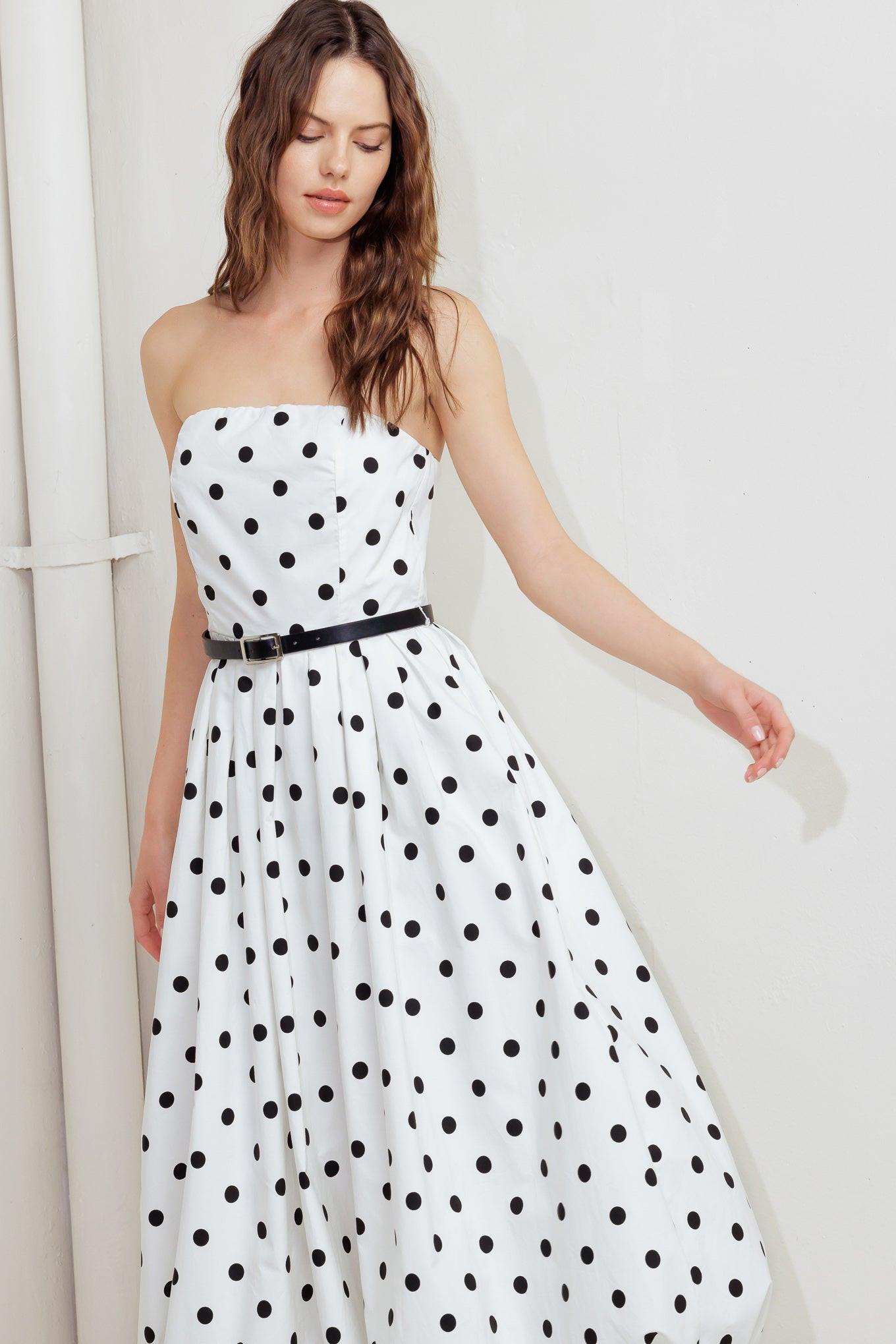 Monroe Dot White Woven Midi Dress, view 2 — Soul Flow Apparel