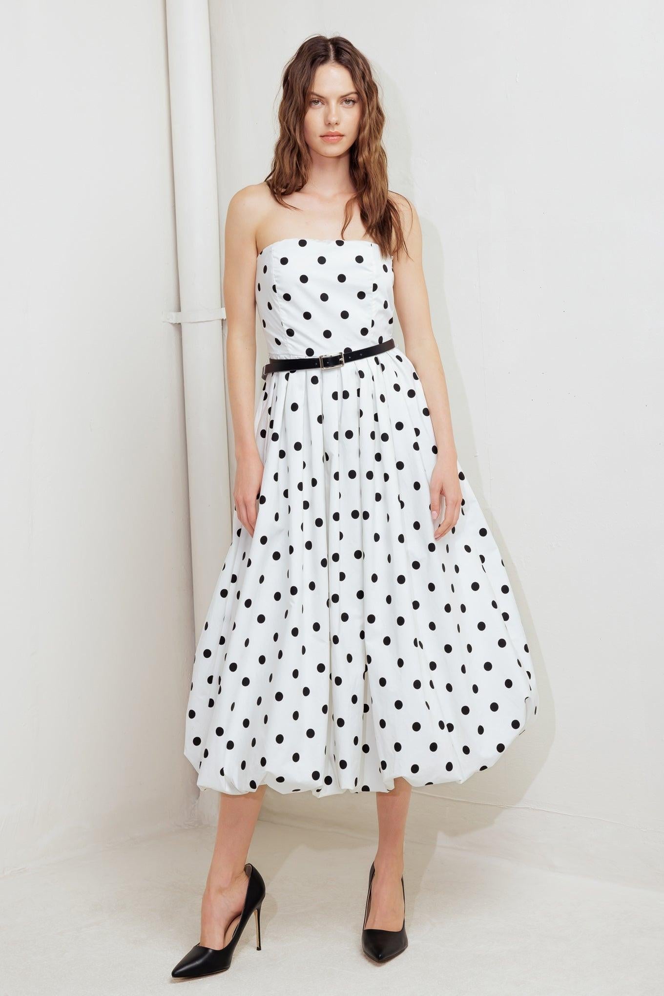 Monroe Dot White Woven Midi Dress, view 3 — Soul Flow Apparel