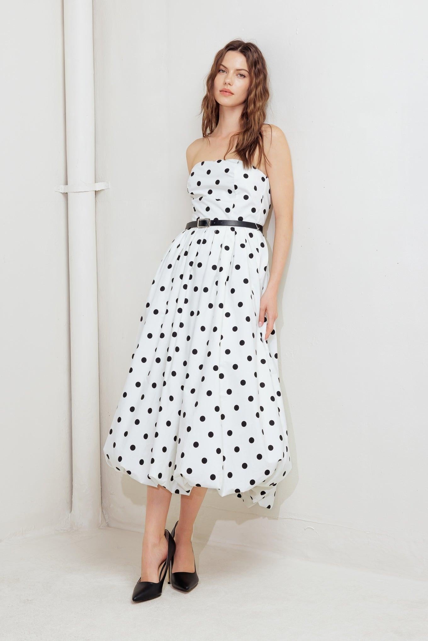 Monroe Dot White Woven Midi Dress, view 4 — Soul Flow Apparel