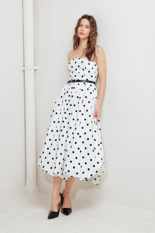 Monroe Dot White Woven Midi Dress, view 4 — Soul Flow Apparel