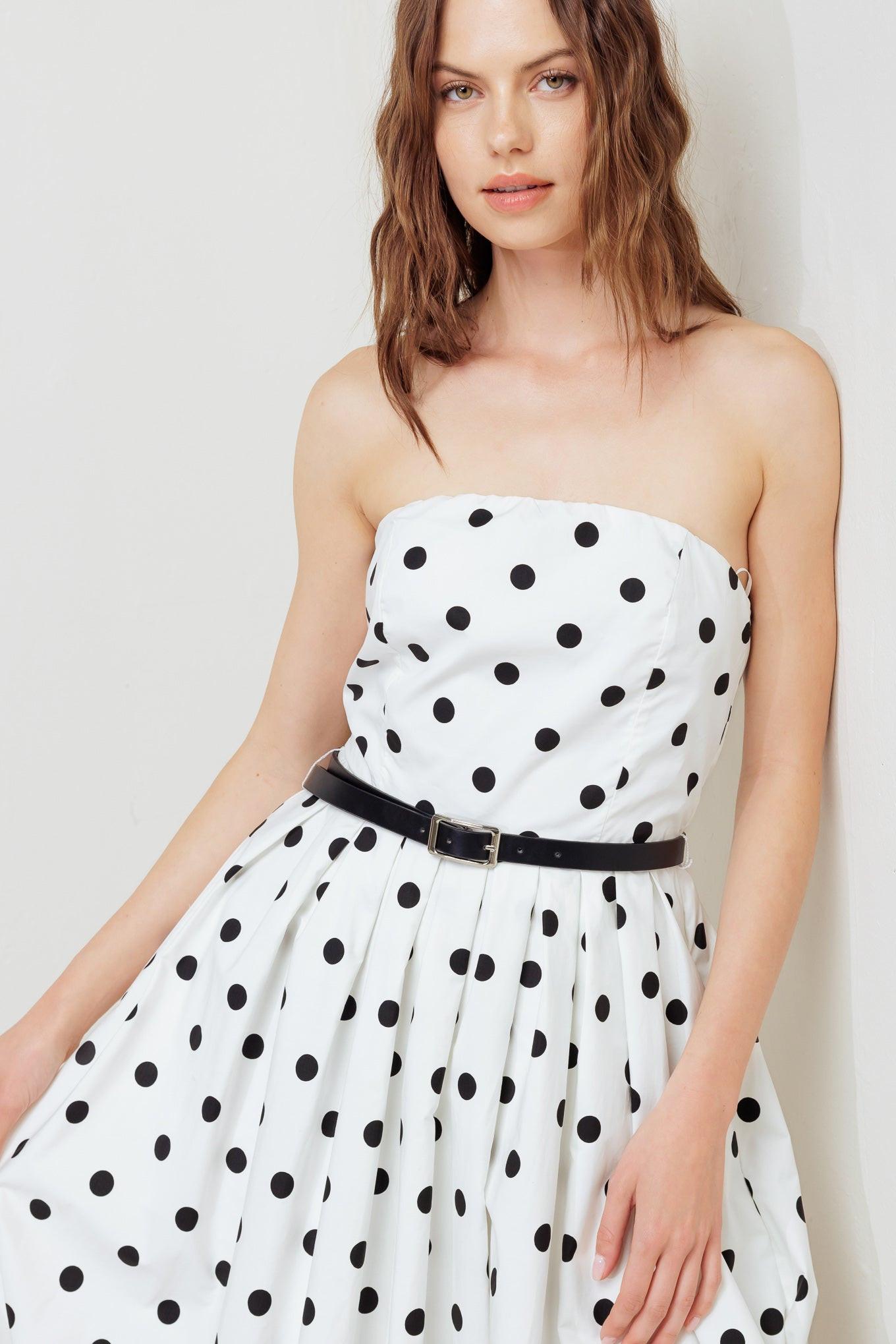 Monroe Dot White Woven Midi Dress, view 5 — Soul Flow Apparel