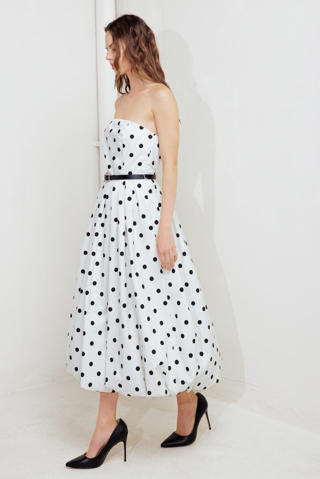 Monroe Dot White Woven Midi Dress, view 6 — Soul Flow Apparel