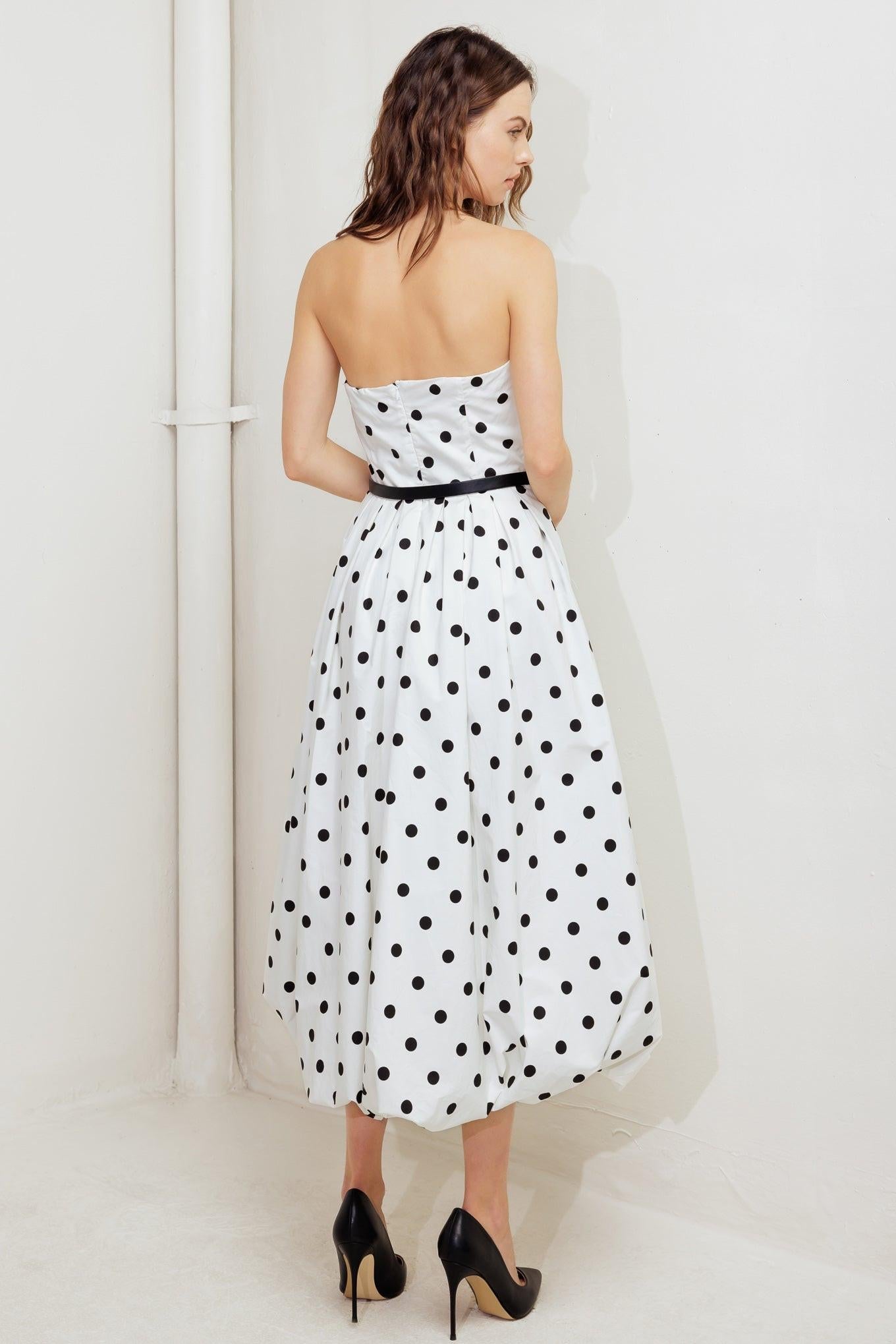 Monroe Dot White Woven Midi Dress, view 7 — Soul Flow Apparel