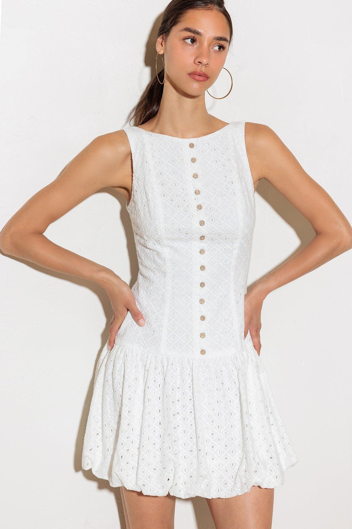At First Glance Woven Mini Dress in white, view 1 — Soul Flow Apparel