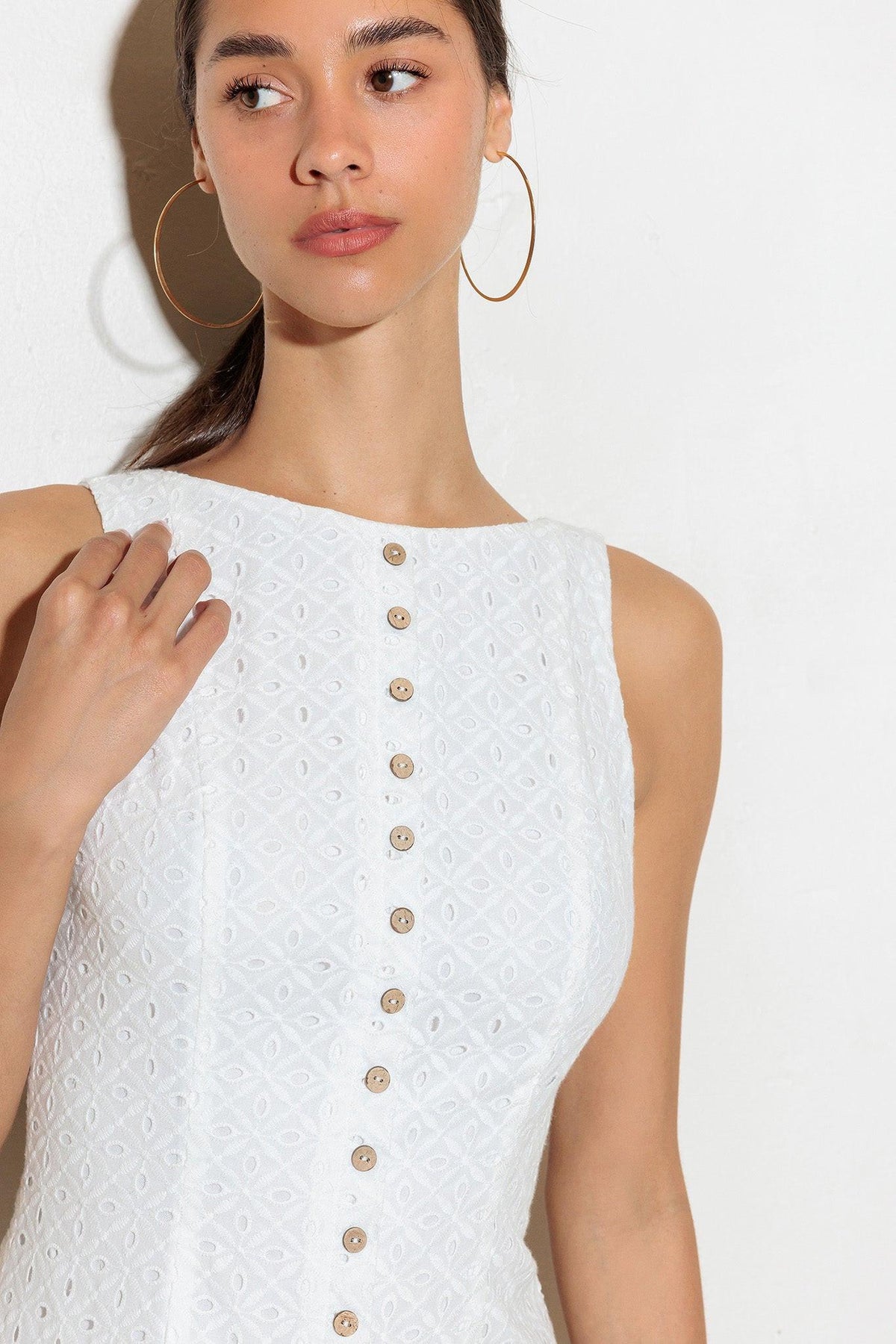 At First Glance Woven Mini Dress in white, view 3 — Soul Flow Apparel