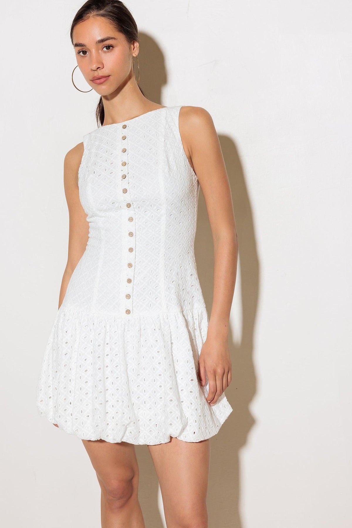At First Glance Woven Mini Dress in white, view 4 — Soul Flow Apparel