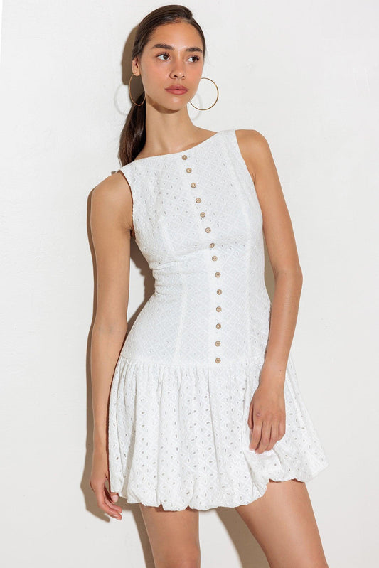 At First Glance Woven Mini Dress in white, view 7 — Soul Flow Apparel
