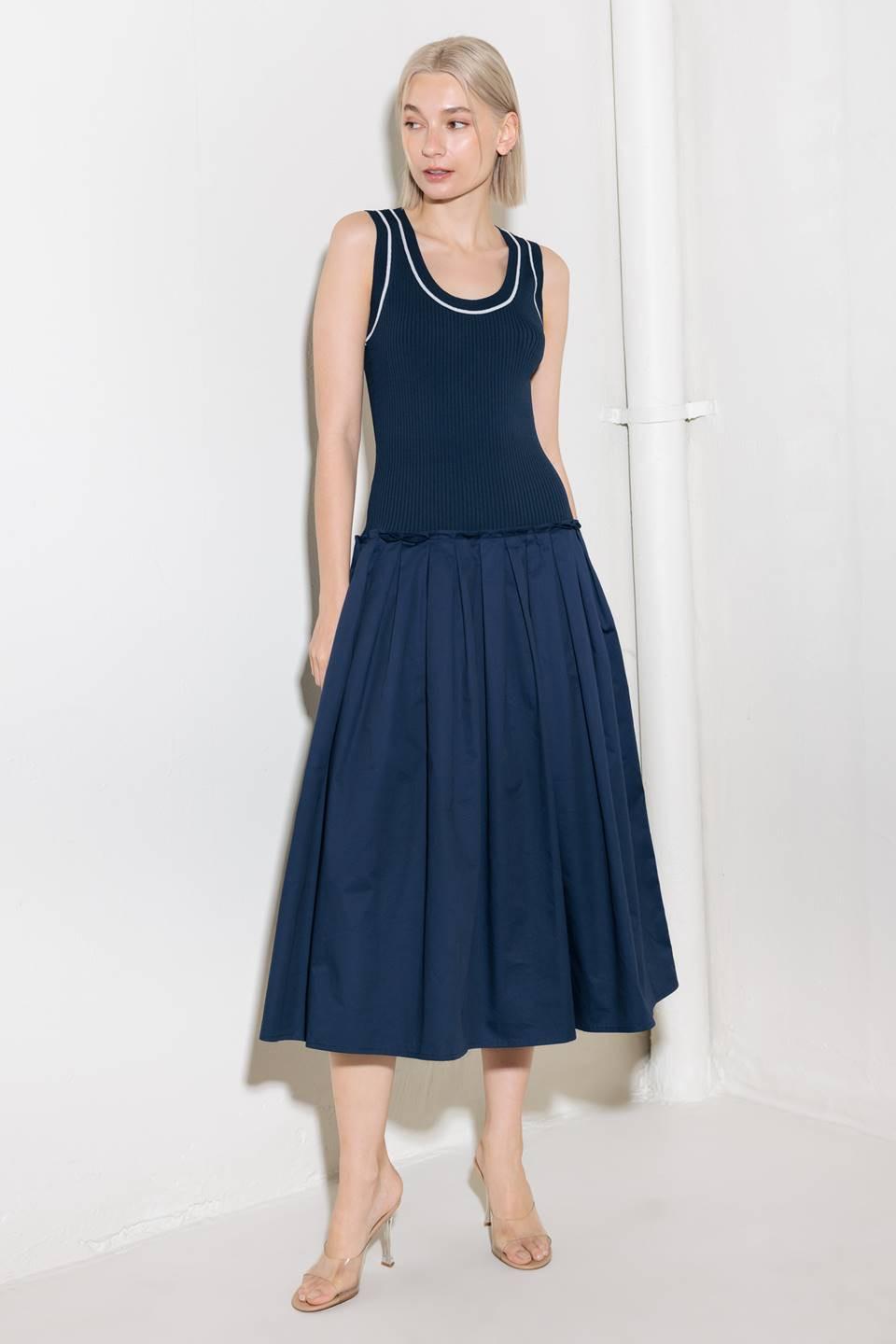 Celebrate Everyday Navy Dress in white, view 1 — Soul Flow Apparel
