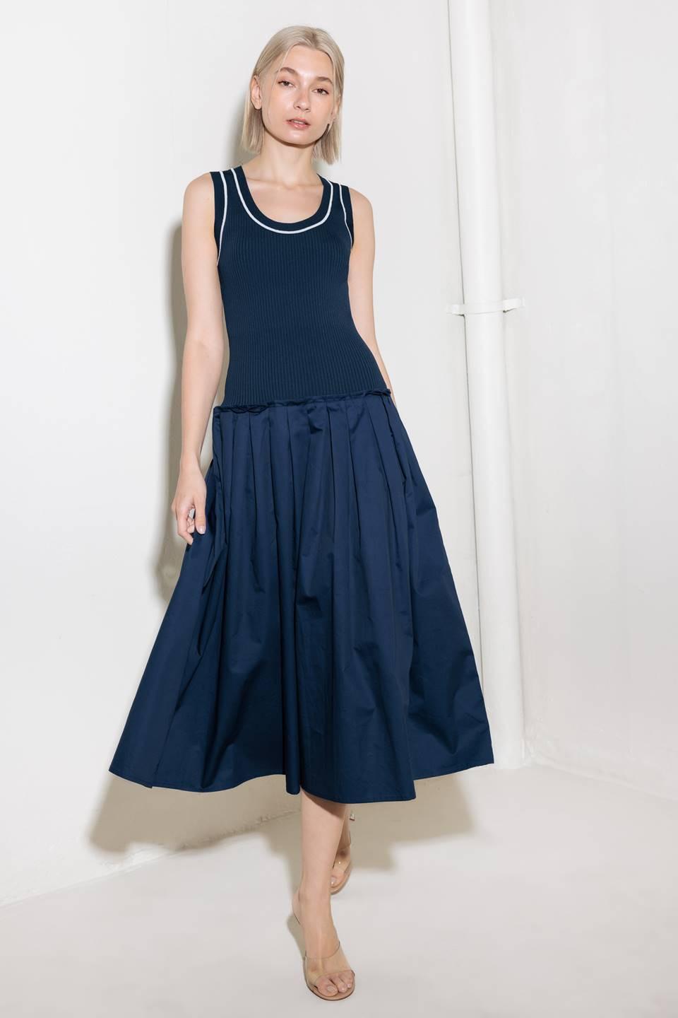 Celebrate Everyday Navy Dress in white, view 2 — Soul Flow Apparel