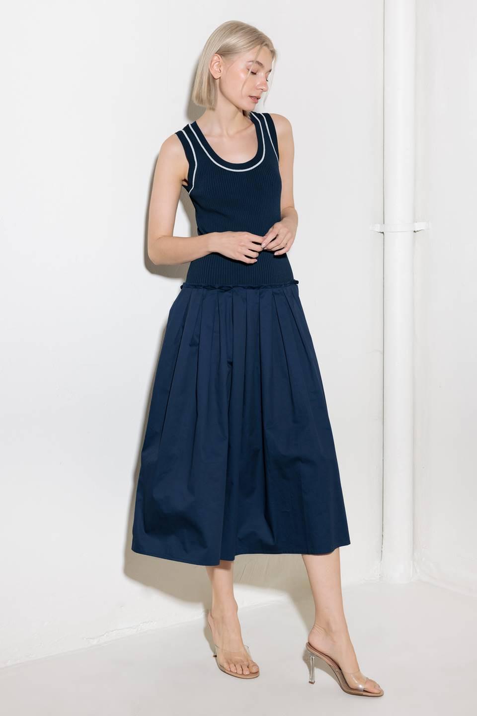 Celebrate Everyday Navy Dress in white, view 3 — Soul Flow Apparel