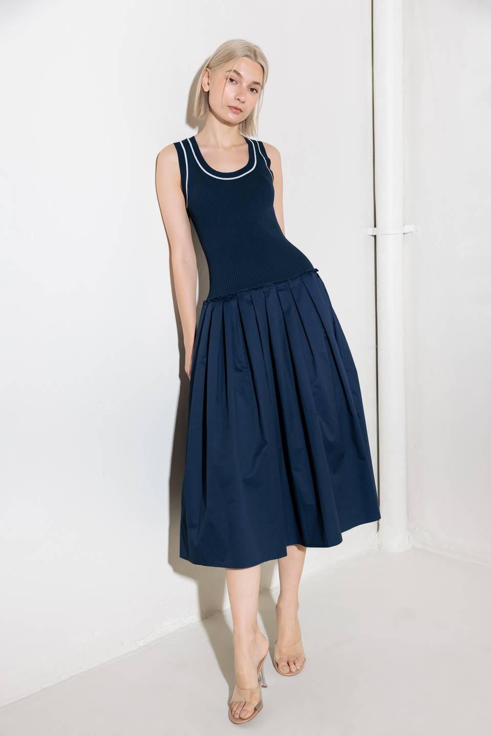 Celebrate Everyday Navy Dress in white, view 4 — Soul Flow Apparel