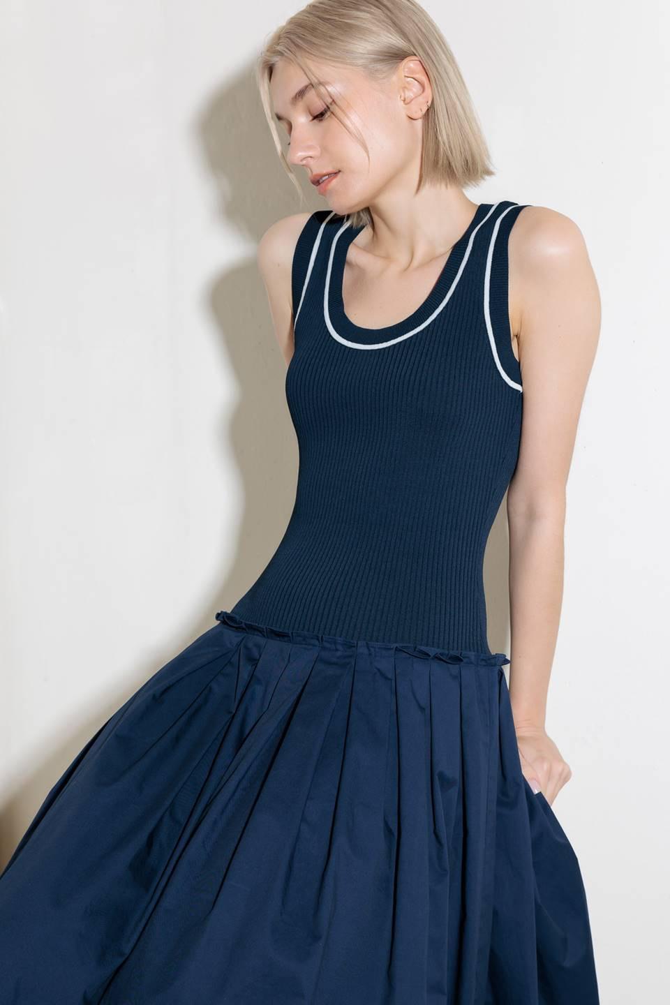 Celebrate Everyday Navy Dress in white, view 7 — Soul Flow Apparel