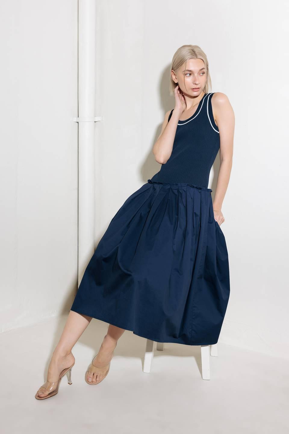 Celebrate Everyday Navy Dress in white, view 8 — Soul Flow Apparel