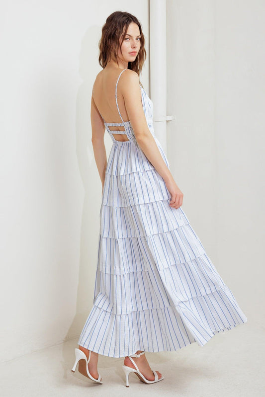Breeze Note Woven Midi Dress in white blue, view 5 — Soul Flow Apparel