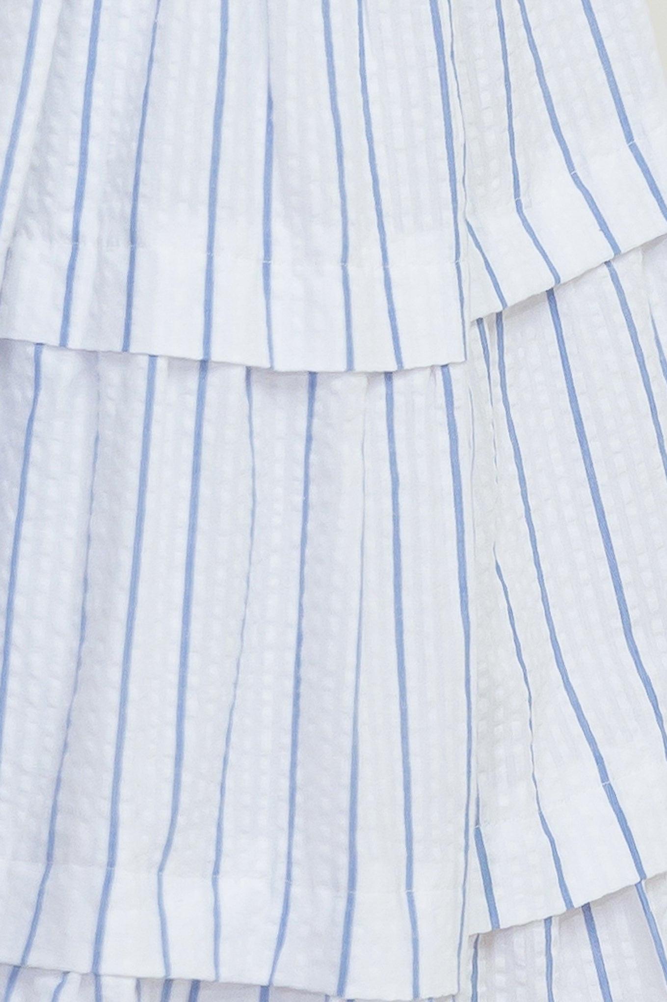 Breeze Note Woven Midi Dress in white blue, fabric swatch — Soul Flow Apparel
